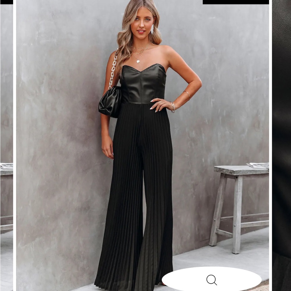 Brand New Strapless Faux Leather pleated jumpsuit- size M
